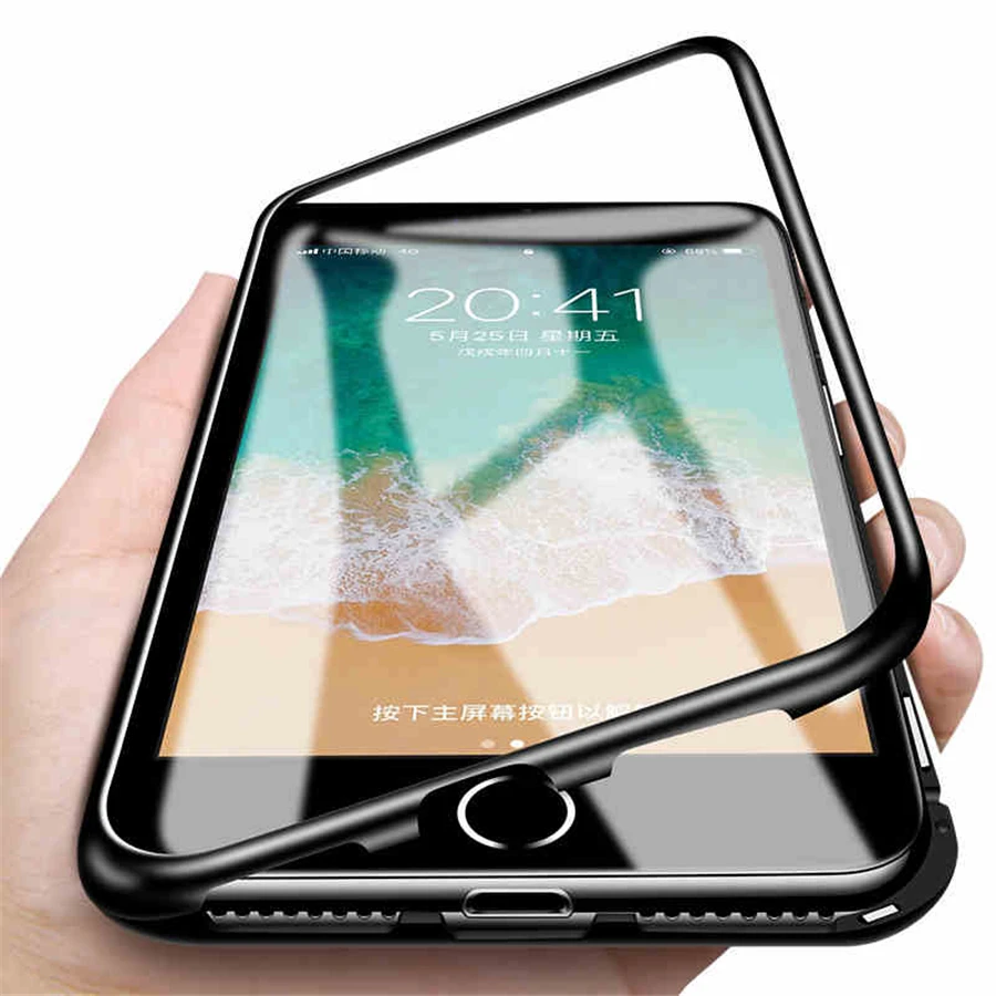 Магнитный адсорбционный чехол для iPhone X XR XS Max протектор бампер рамка задняя оболочка для Apple 8 7 6 6s Plus стеклянный чехол