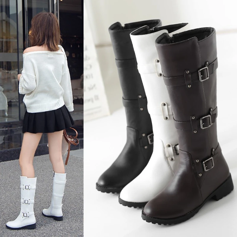 BLXQPYT Hot Sale Spring Autumn Knee High Boots Women Fashion zipper Square Heel Shoes Woman Winter Large Small Size 30-50 H8-1F