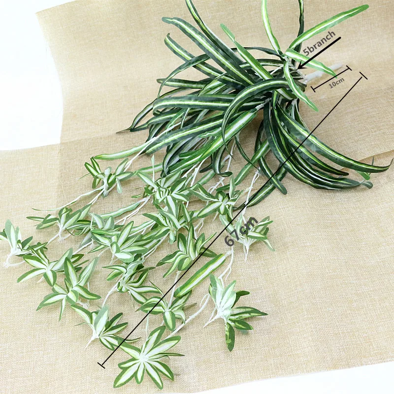 Flone Artificial Chlorophytum Plant Simulation Flower Vine Fake Plastic Plant Flower Bouquet Wedding Home Party Decor Art Floral (11)