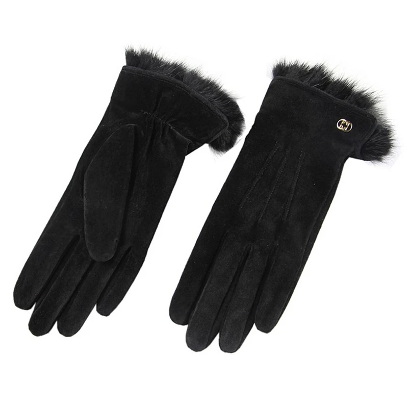 Fashion Rabbit Hair Wrist Women Leather Gloves Genuine Real Pigskin Suede Winter Warm Female Solid Driving Glove L130NN-9 Fashion Rabbit Hair Wrist Women Leather Gloves Genuine Real Pigskin Suede Winter Warm Female Solid Driving Glove L130NN-9