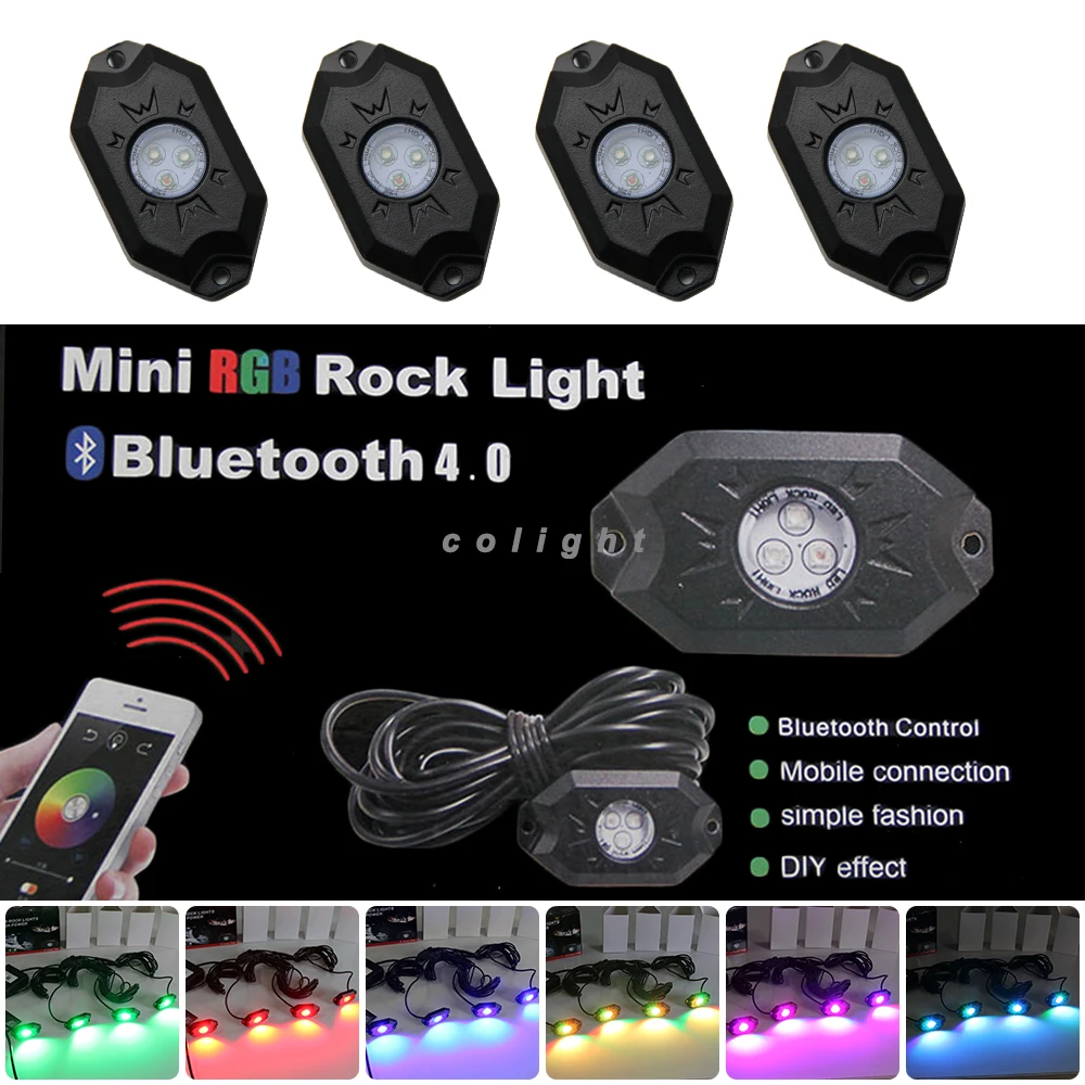 

CO LIGHT 4x RGB LED Rock Lights Kit Bluetooth Led Work Light For Jeep Truck SUV Off-Road Boat 4x4 4wd DC 12V 24V IP68