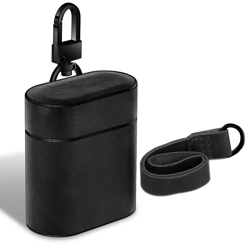 Black Для Apple Airpods коробка для наушников кожаный защитный чехол чистый цвет сумка для хранения анти-падение и анти-потеря Висячие веревки аксессуары - Цвет: Black