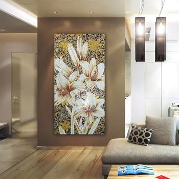

Custom glass mosaic tile lily flower decoration painting background wall simple modern living room porch corridor background