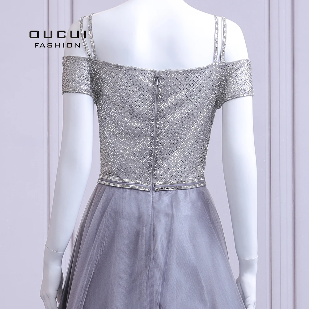 Бальное платье из тюля без рукавов с открытыми плечами, длинные платья из бисера для выпускного вечера серого цвета OL103505