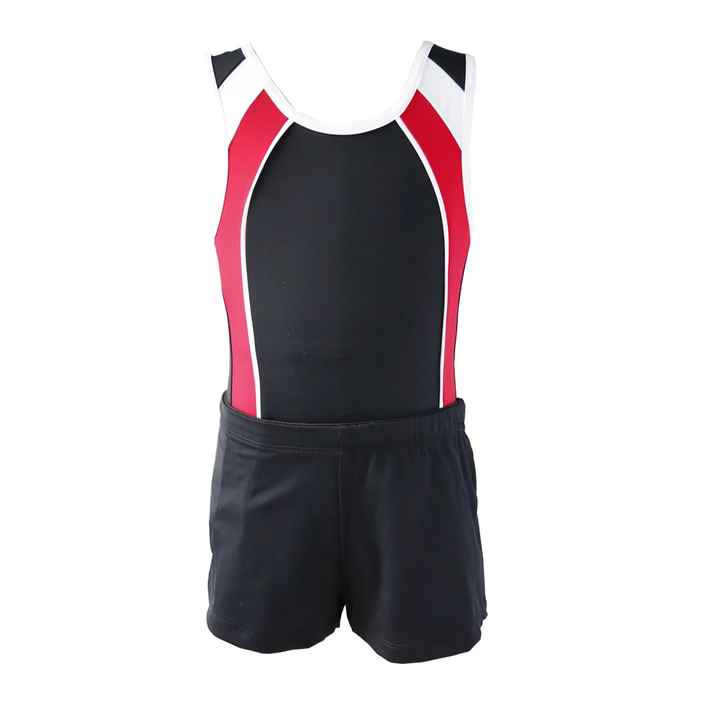 NT17039 Boy's Basic Gymnastics Leotard Classic Ballet Practice Atheletic Tank Bodysuit with Shorts Set