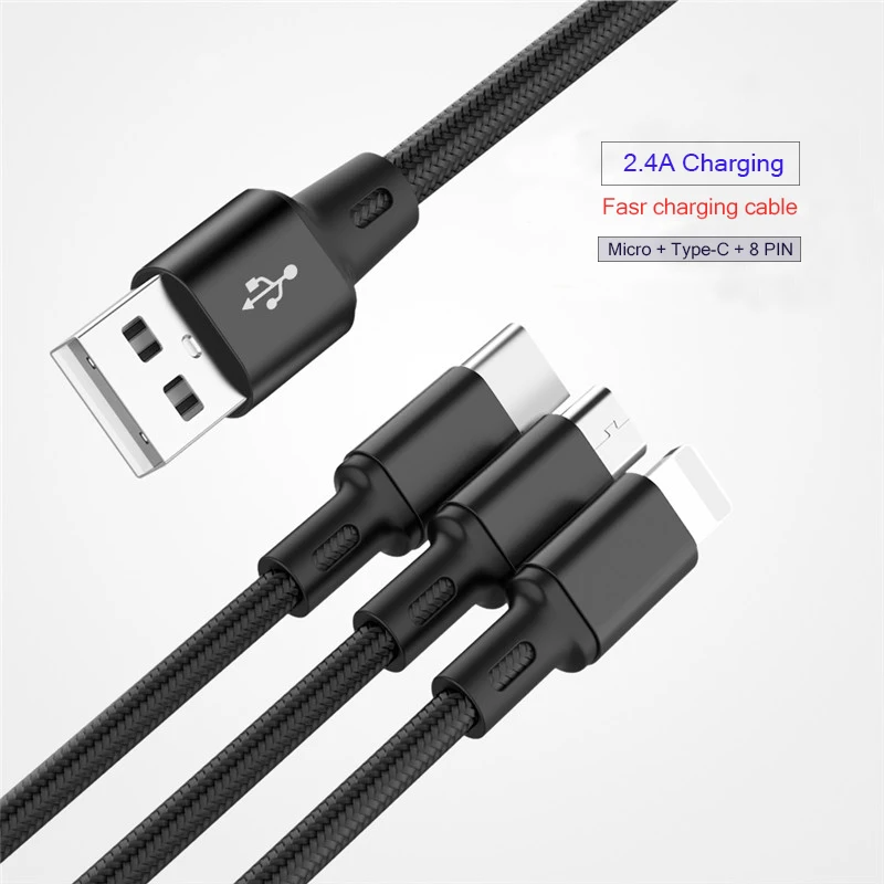 كابل يو اس بي شحن شاحن 3 في 1 مايكرو كابل USB لسامسونج S9 ل فون XS X 8 7 6 لالروبوت USB TypeC شاحن الحبل