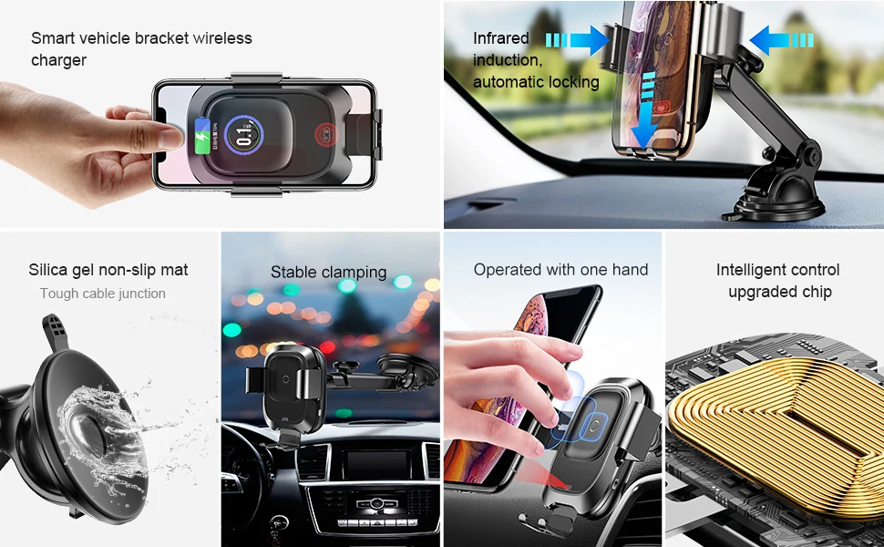 Baseus 10 Вт Qi автомобильное беспроводное зарядное устройство для iPhone X XS 8 samsung S10 S9 инфракрасная индукция быстрая Беспроводная зарядка автомобильное зарядное устройство для телефона