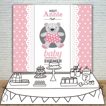 

Allenjoy Backdrop bear pink girls Birthday Baby Shower Banner Invitation celebration Event Party White Circle Background