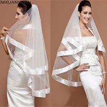 Nixuanyuan Простой Тюль фаты два Слои Лента Край Свадебные аксессуары Белый Кот Свадебные аксессуары