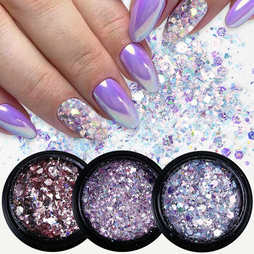 

11 Boxes Nail Glitter Mixed Hexagon Sparkly Powder Sequins For Nails Holographic Flakes Spangle Nail Art Decorations LADH01-11-1