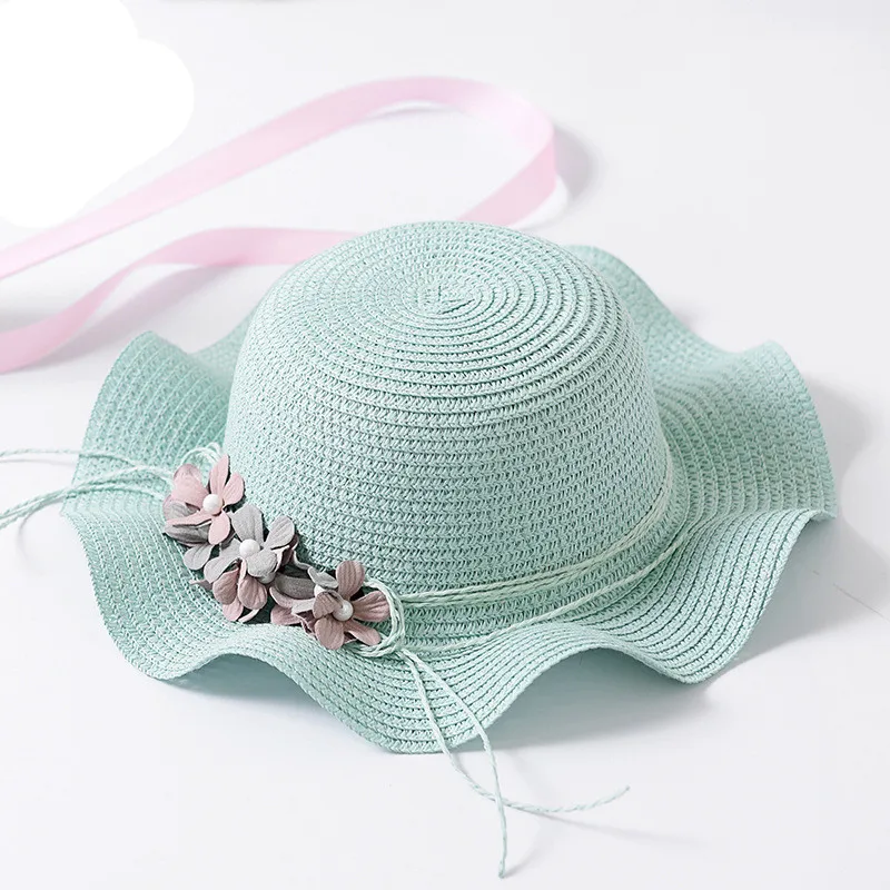 Fashion Girls Cute Flower Sun Hats Children Girl Handmade Straw Wave