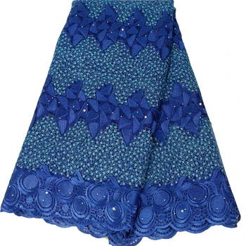

5Yards Latest African Lace Fabric 2019 Royal Blue Lace Fabric With Beads and Stones African Nigerian Women Dress Fabric