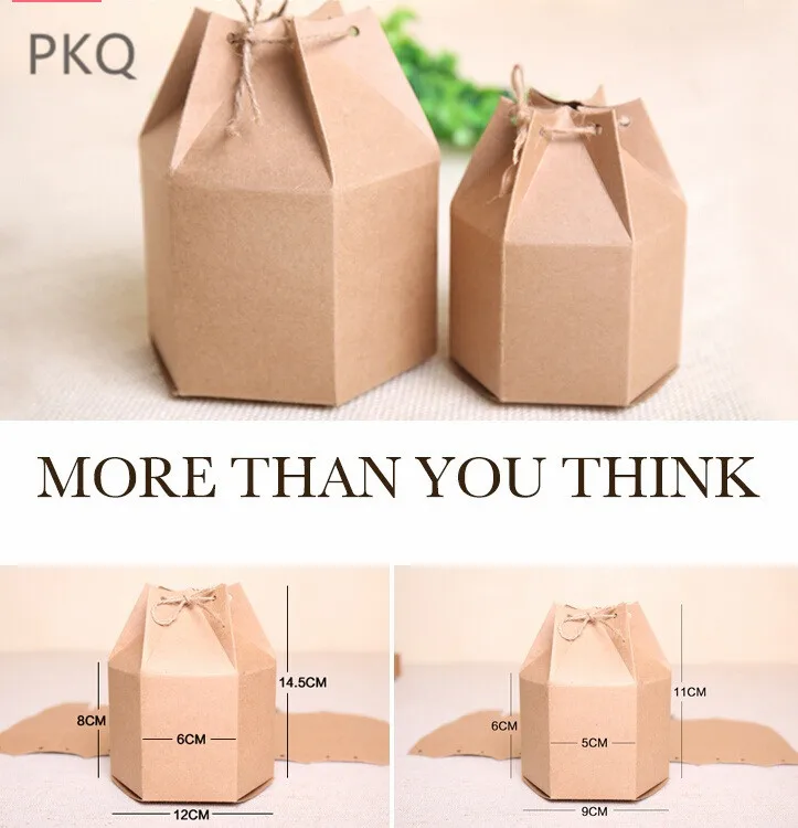 

9x11cm 5pcs Small Kraft paper Hexagonal Packing packaging Carton Lantern Sugar candy packing paper boxes with rope