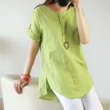 New Sum Summer Casual Women Shirts Woman Clothes Short Sleeve Loose Cotton Linen Women Tops Female Blouse