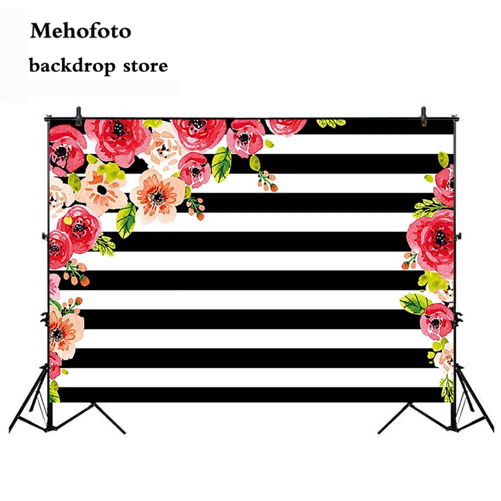 

Mehofoto Black and White Stripe Photography Backdrops Flower Birthday Custom Backgrounds for Photo Studio Family Photograph 856