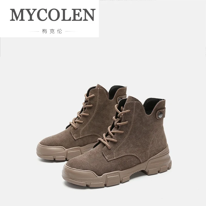 MYCOLEN/кожаная обувь женские ботинки Martens на шнуровке платформе сезон осень зима