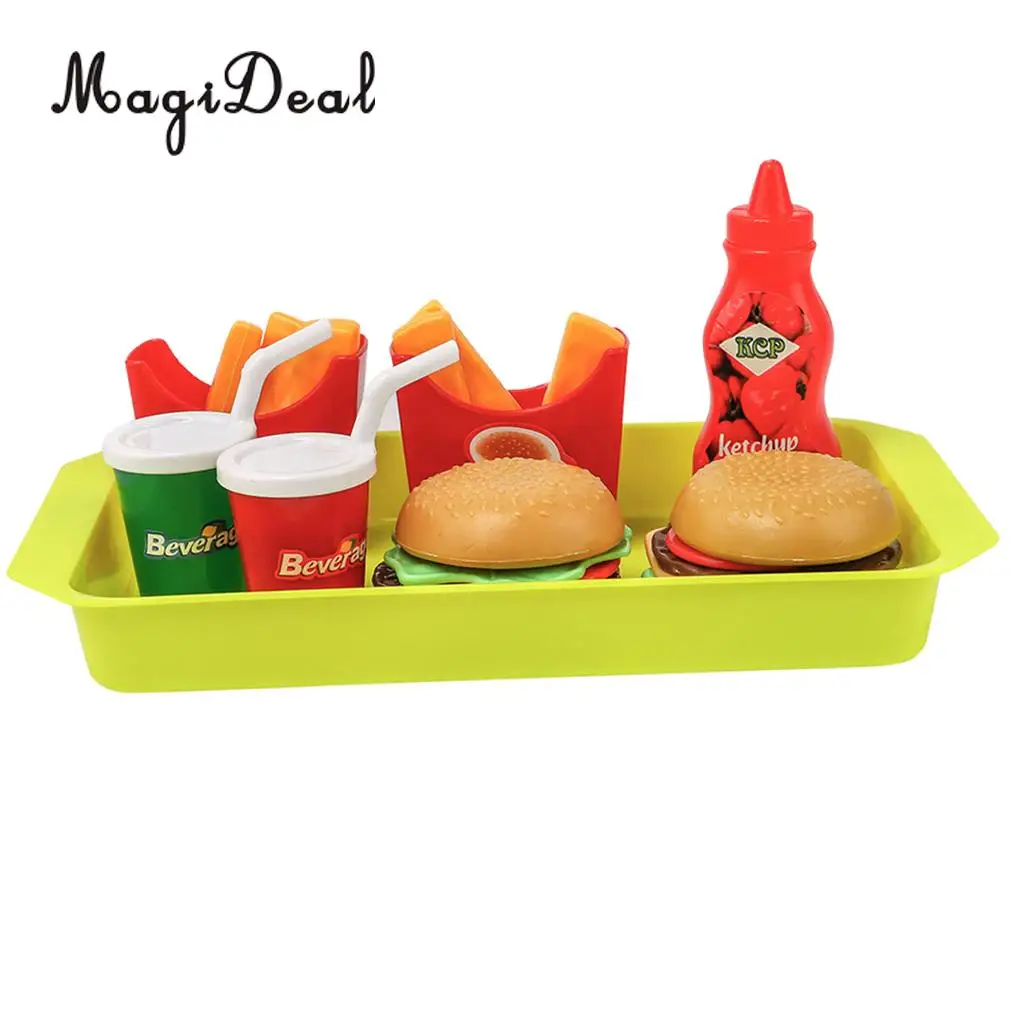 Pretend Play 8 Pieces Simulation Fast Food French Fries Hamburger Drinks Cuisine Kitchen Playset Kids Toy