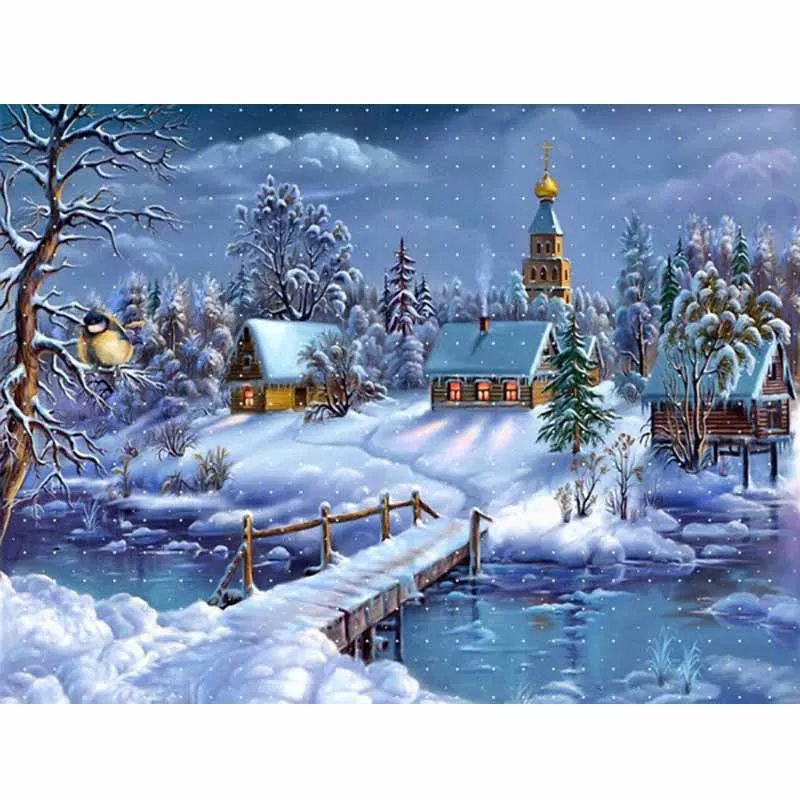 

New 5D Diamond painting Landcape Full Square Diamond embroidery Cross stitch Snow Villa 3d Round Diamond Mosaic 40X40cm