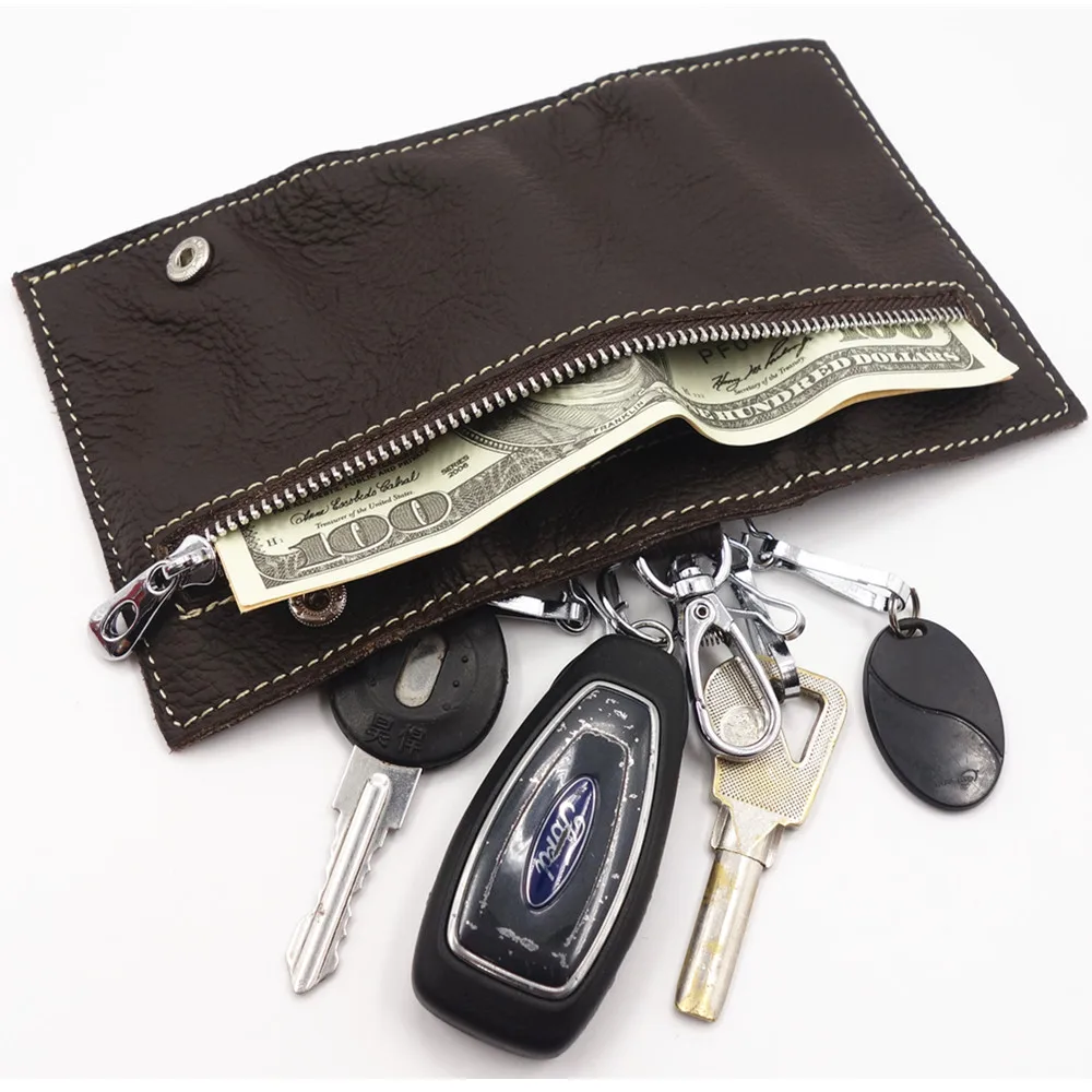 Genuine Leather Wallets Men Key Holder Housekeeper Keys Organizer Women