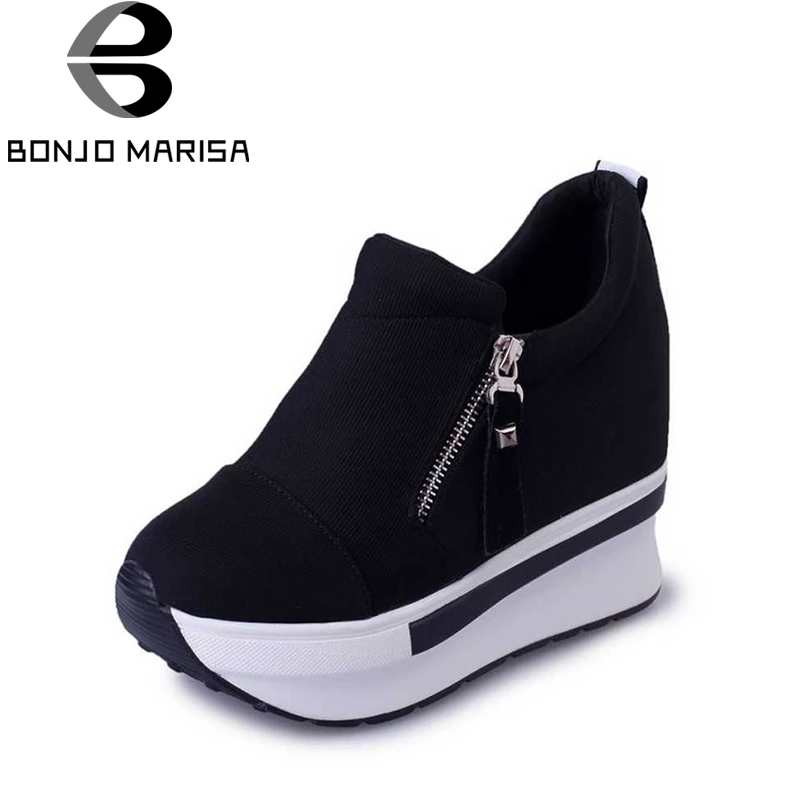 Prix BONJOMARISA printemps automne plate forme de mode chaussures avec zip casual doux sneakers femmes peu profondes chaussures taille 35 40