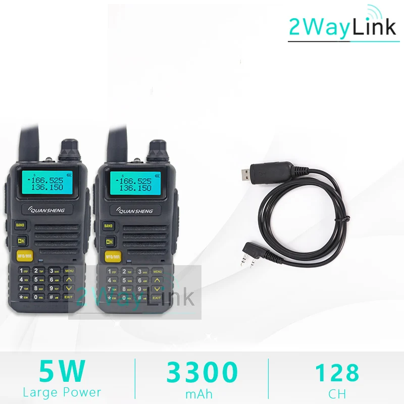 QuanSheng UV-R50 TG-UV2 Walkie Talkie UV-R50-2 UHF VHF 5 Вт двухстороннее радио 3300 мАч портативное Quansheng UV-R50(-1) Ham Radio TG-UV50R - Цвет: 2 Black-1Cable