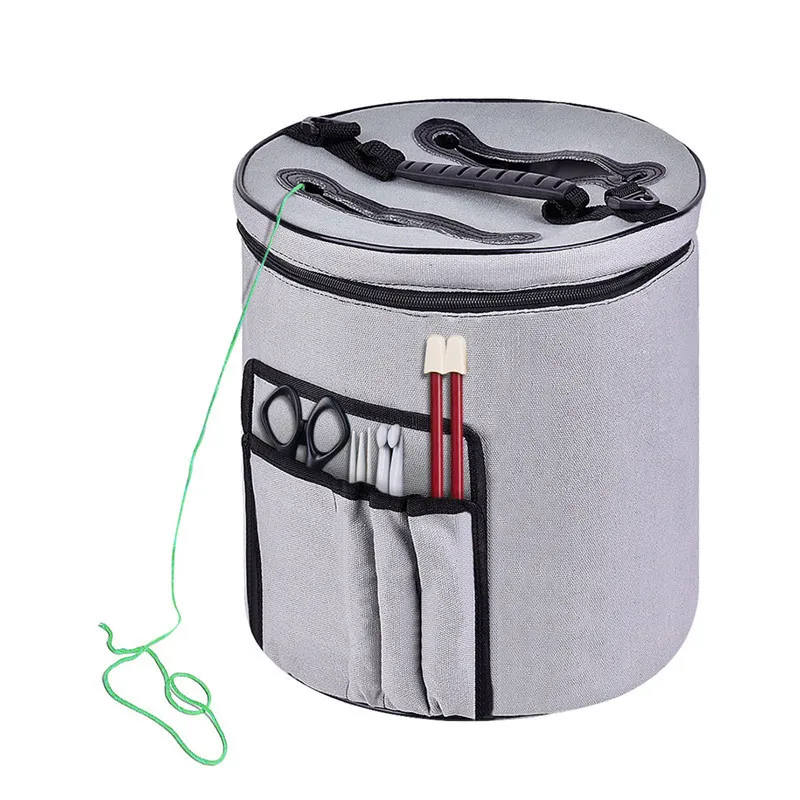 Серый цветной цилиндр шерстяная пряжа сумка для хранения портативный домашний крючком Крючки нить мешок для хранения пряжи DIY сумка для швейных принадлежностей 30,5*28 см