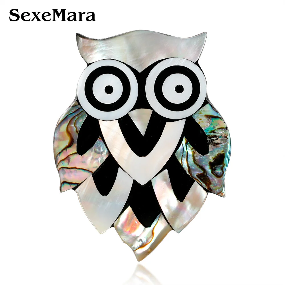 

SexeMara Natural Shell Owl Animal Brooch Pins Weddings Brooch Christmas Gifts Cartoon Broches Bouquet Couple Jewelry AG011