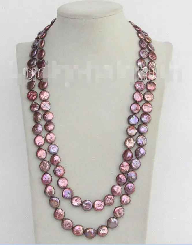 

Free shipping hot sale Women Bridal Wedding Jewelry >>length 48" 12mm coin fastener wine red freshwater pearls necklace j10389