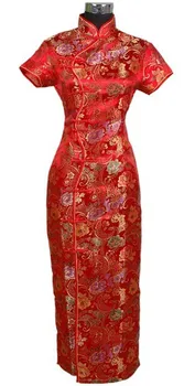 

Free Shipping Red Chinese Bridal Wedding Dress Women's Satin Rayon Cheongsam Long Qipao Flower Size S M L XL XXL XXXL S029-A