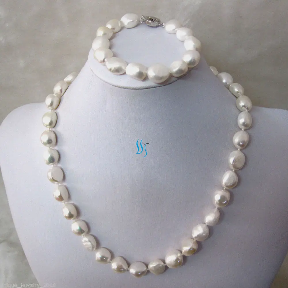 

Hot selling free shipping*****20"/8" 11-13mm White Baroque AA Freshwater Pearl Necklace Bracelet Set Z