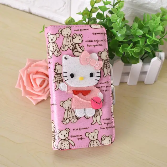 Милые кошельки hello kitty Doraemon Stitch с волшебным зеркалом, женский кожаный кошелек, клатч для девочек, женский кошелек, подарок для девочки - Цвет: long