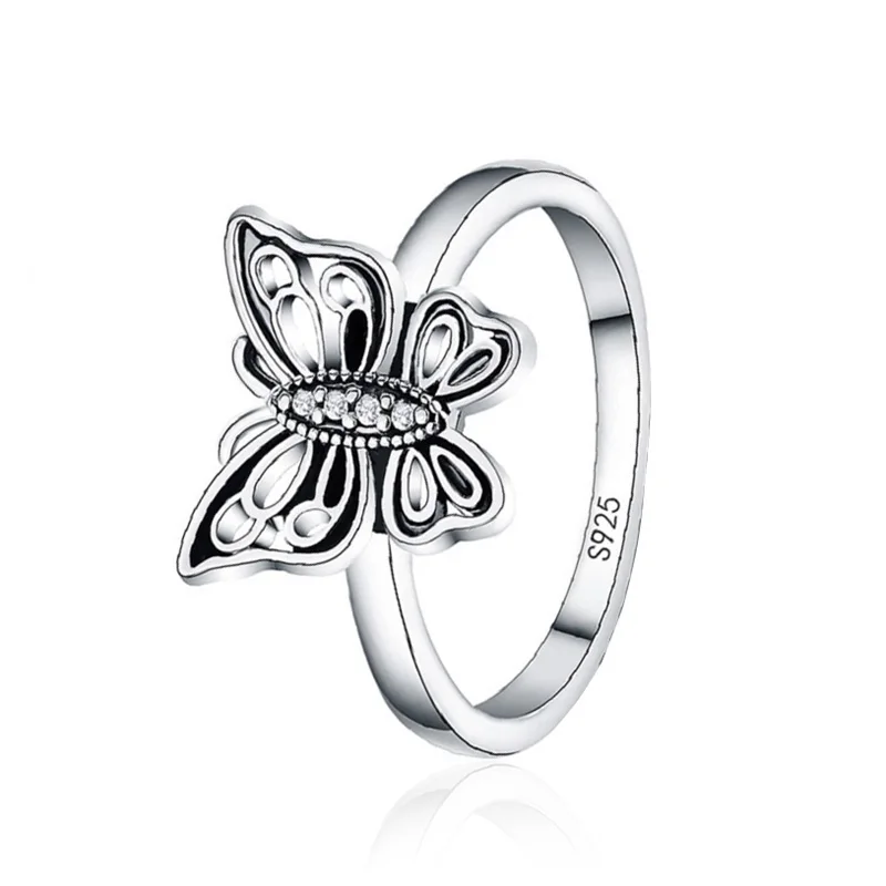 Классические серебряные кольца с цветком, бабочкой, полые, любовь, кристалл, свадебные и вечерние кольца для женщин, ювелирные изделия - Цвет основного камня: R23