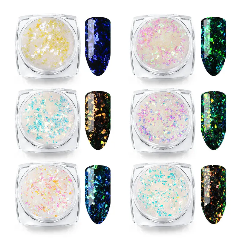 

MEET ACROSS 6 Boxes /Lot Holographic Nail Flakes Nail Sequins Mixed Thin Paillette Colorful Glitter Powder Nail Art Decoration