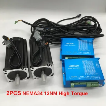 

NEMA34 86mm 12Nm 1714Oz-in DSP Closed Loop Hybrid Stepper Motor &Drive Kit Easy Servo for CNC With Coolling Fan 2 Sets