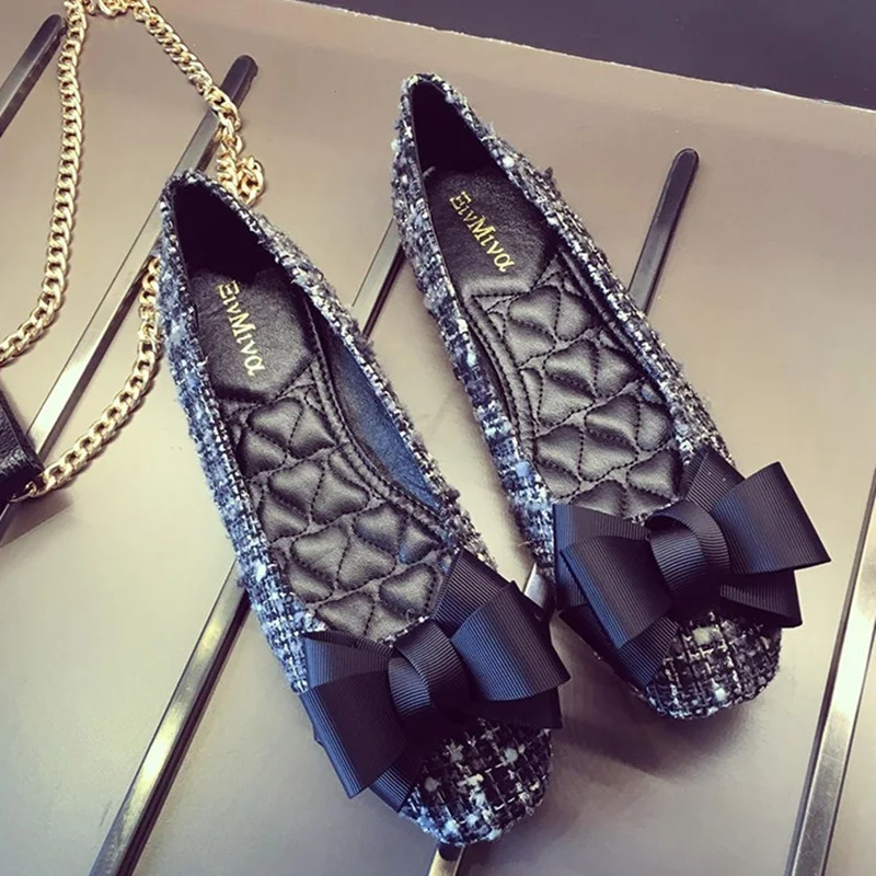 

European luxury brand woman flat shoes bow-knot ladies creepers slip on espadrilles plaid moccasins big bow design creepers flat