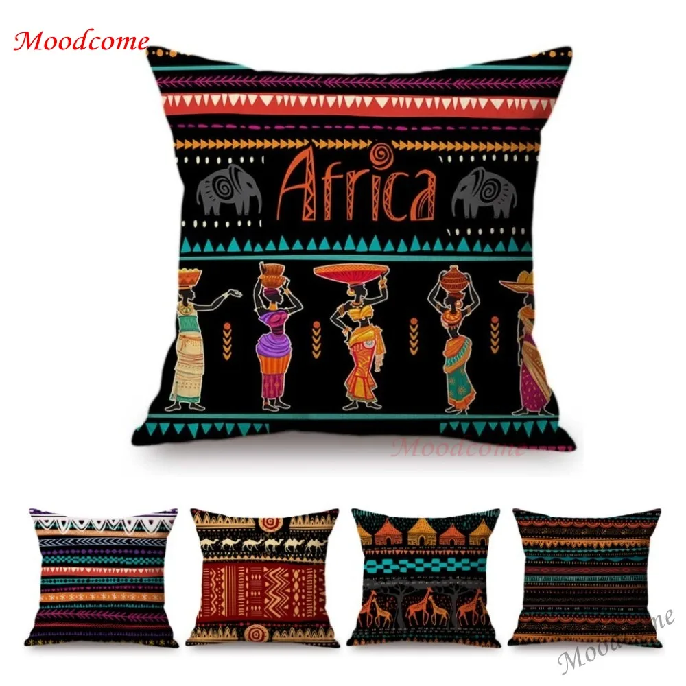 

Exotic Ethnic Design Pattern Africa Art Camel Giraffe African Woman Decorative Car Pillow Sofa Cushion Cover Throw Pillowcase