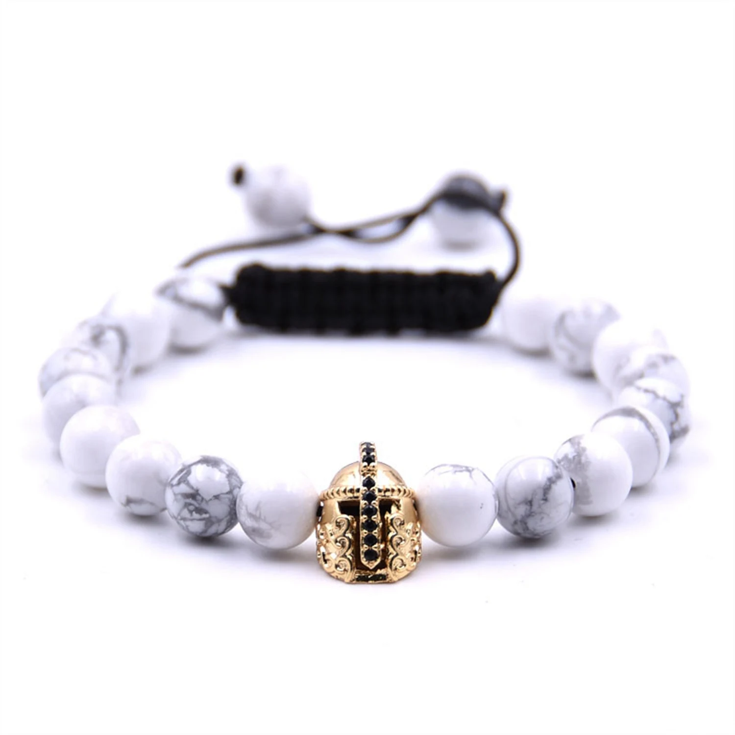 10PCS/LOT Gold Roman Knight Spartan Warrior Gladiator Helmet Bracelet Stone Bead Bracelets Bangle For Men Jewelry