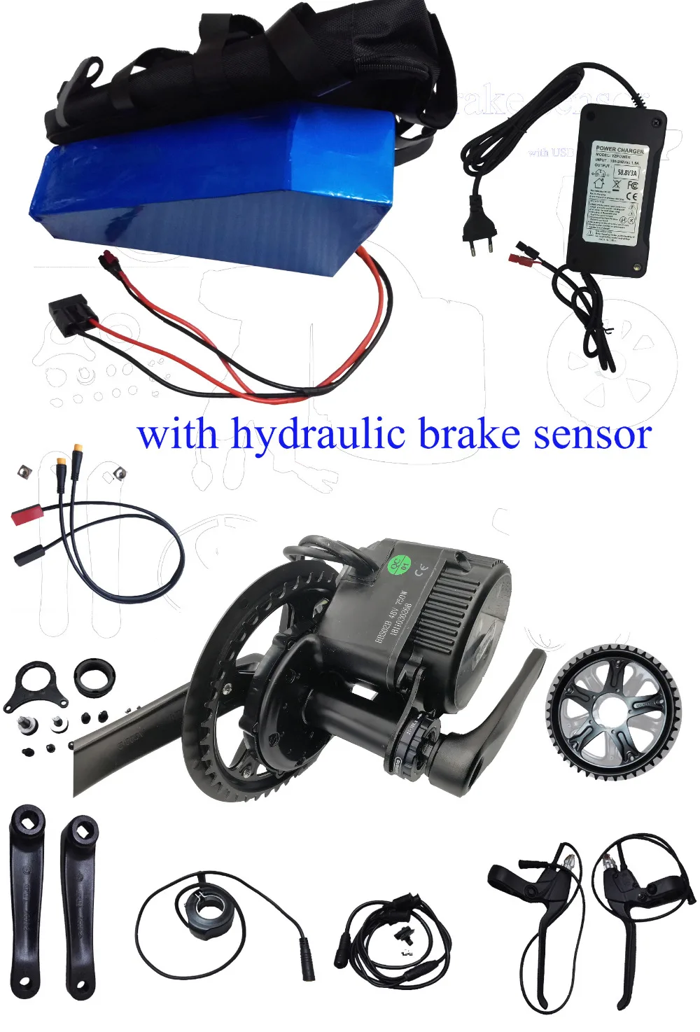 

BAFANG BBS02 48V 750W E Bike Motor kit Bafang hydraulic brake sensor 8FUN Electric Bike Conversion Kit+48v 20ah battery lithium
