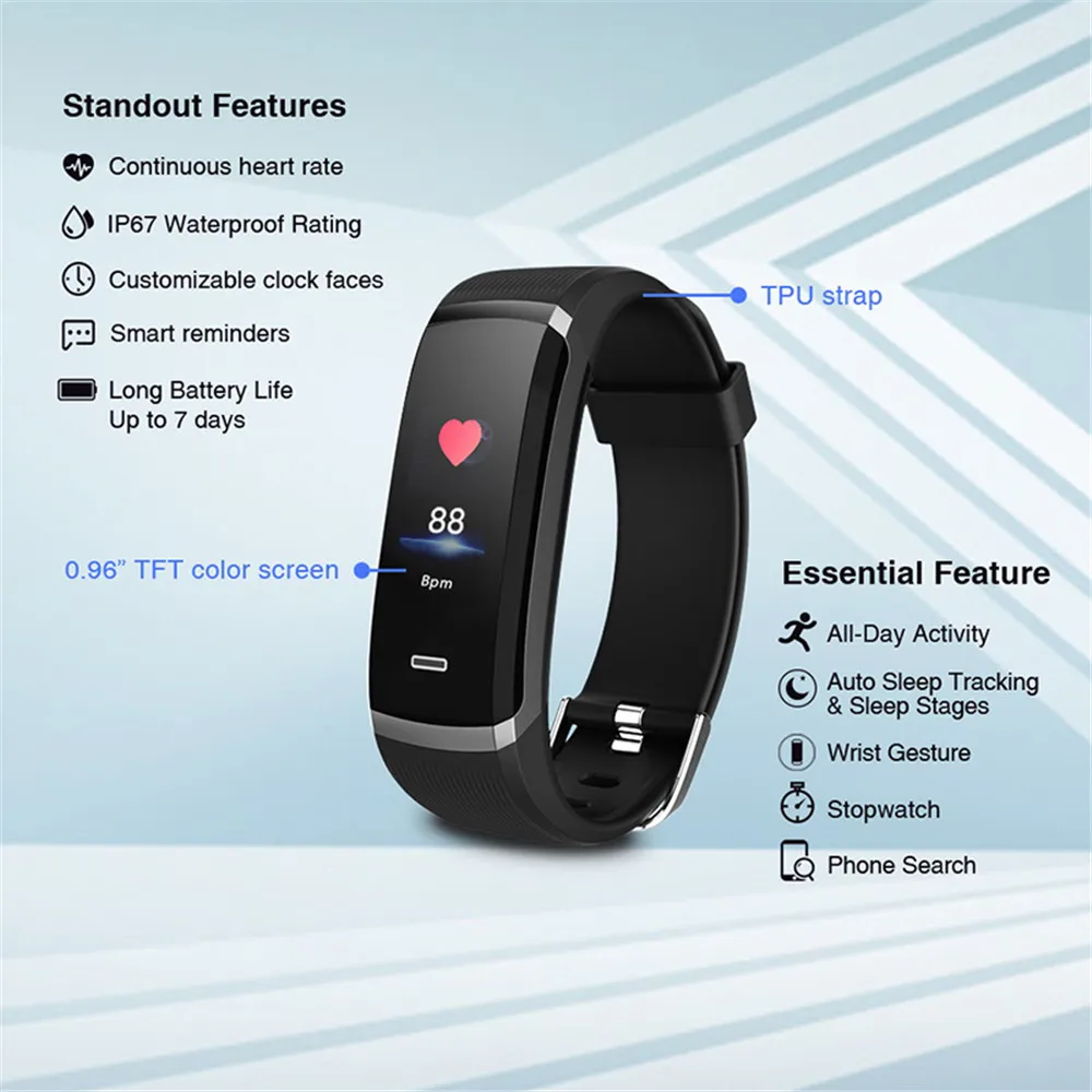 

Wearpai GT101 Smart Wristband 0.96" TFT Color Screen Heart Rate Monitor Fitness Tracker IP67 Waterproof Sport Bracelet