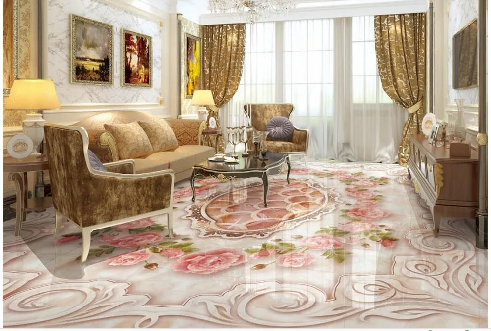 

3d floor wallpapers Marbles Rose Custom Photo self-adhesive 3D floor PVC waterproof floor Home Decoration