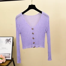 TAOVK летний женский однобортный вязаный кардиган женский с v-образным вырезом и длинным рукавом Повседневный тонкий свитер куртка