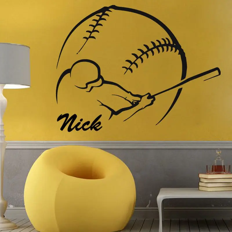 DCTAL Baseball Sticker Name Sports Decal Posters Vinyl Wall Decals Pegatina Decor Mural Baseball Sticker