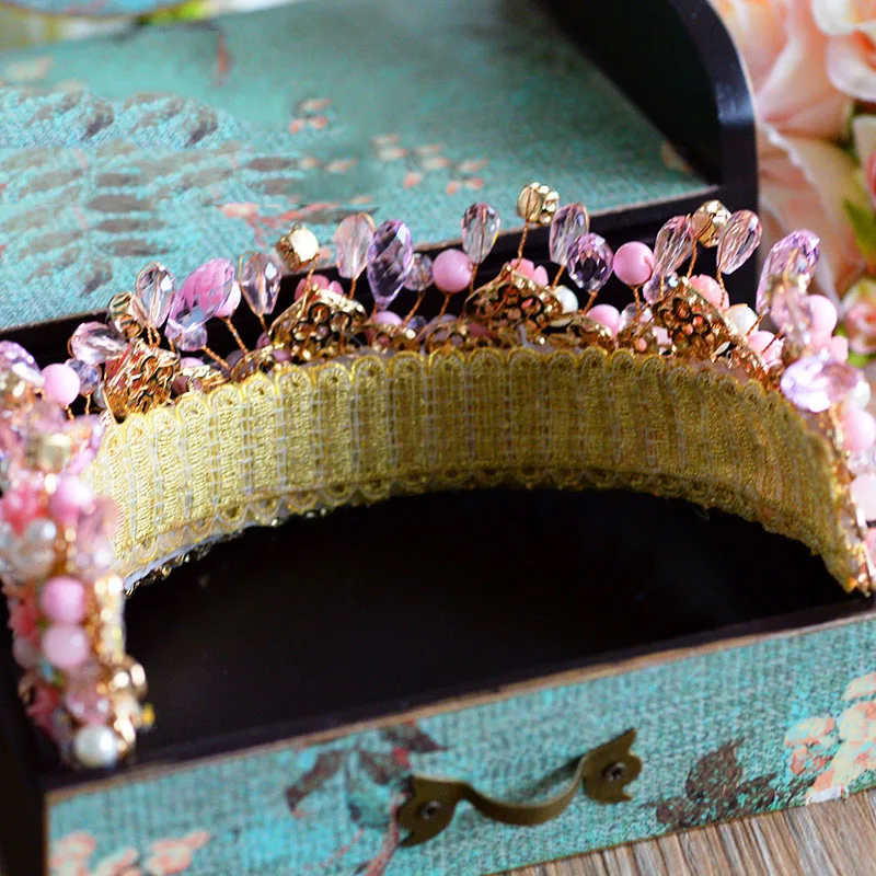 Himstory Милая Высококачественная розовая Цветочная корона тиара Ручная Керамическая жемчужина невесты корона вечернее платье аксессуары для волос