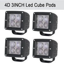 4 pcs 4D Lente LEVOU Barra de Luz Trabalho 3×3 “Vagens Cubo Quadrado Spot/Feixe de Inundação Offroad 4×4 4WD de condução para SUV ATV Truck Motocicleta Barco