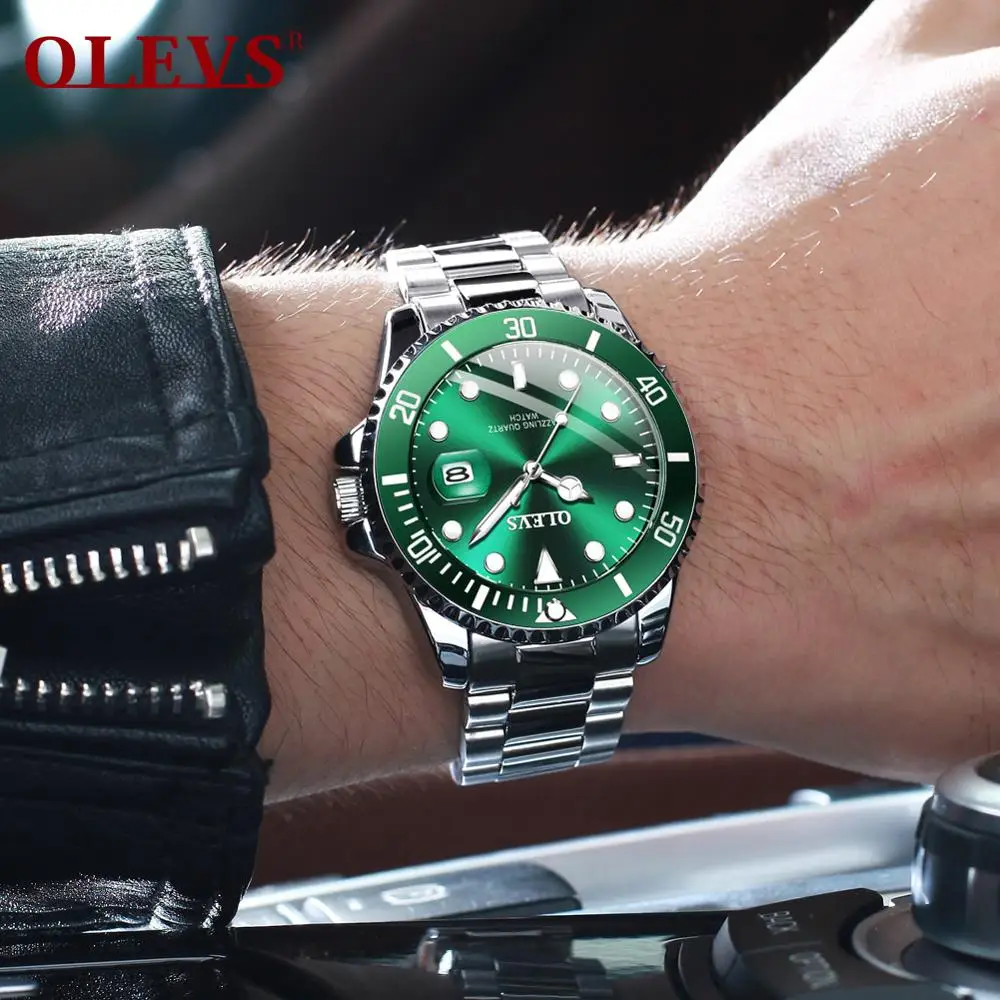 

Fashion Business Men's Watch Imported Movement Waterproof Watch Quartz Luminous Pointer Automatic Date Green/Black