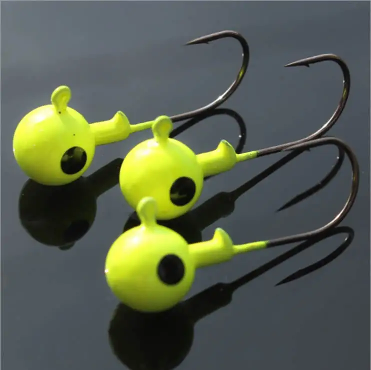 50pcs Fluorescent yellow Round Lead Head Jig Hook Sharp Perch Soft