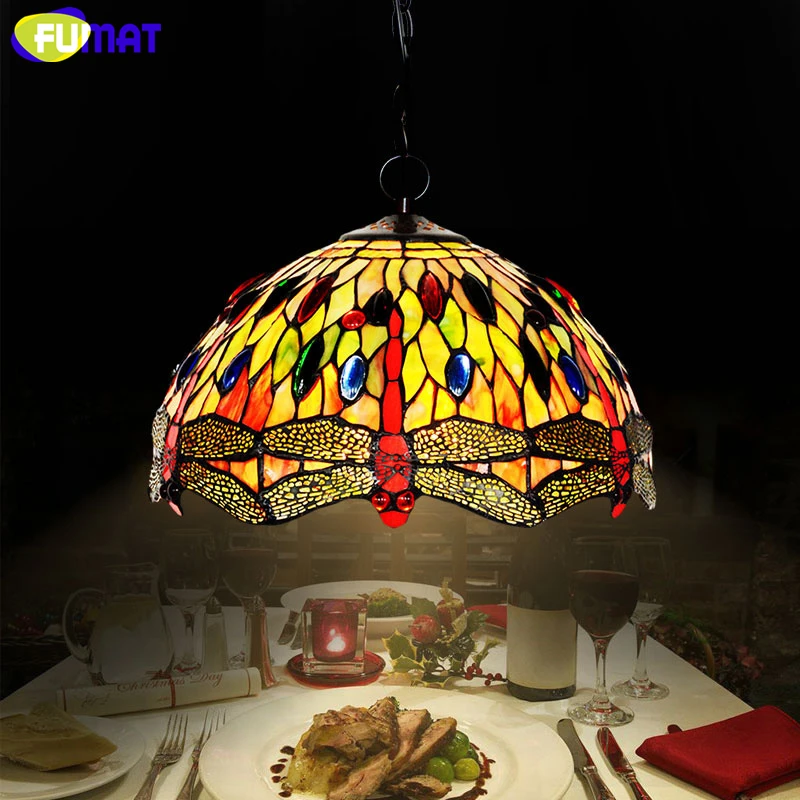 

FUMAT Stained Glass Lamp Creative Art Dragonfly Glass Shade Lamp European Style Living Room Hotel Kitchen Light Fixtures
