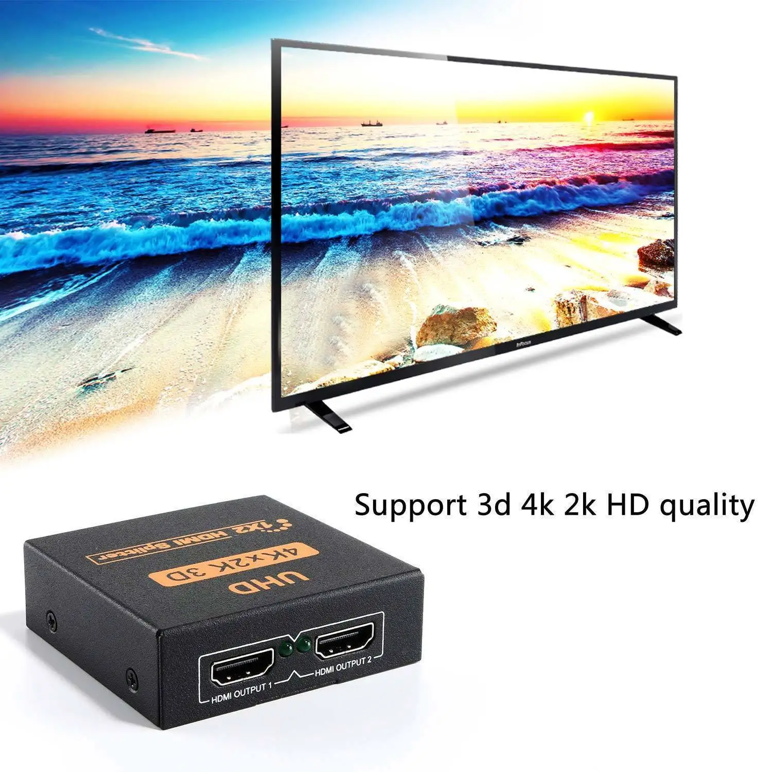 Новый 1x2 HDMI Splitter v1.4b вид 4 К к 3D 1080 P один вход на два выхода Топ США Plug