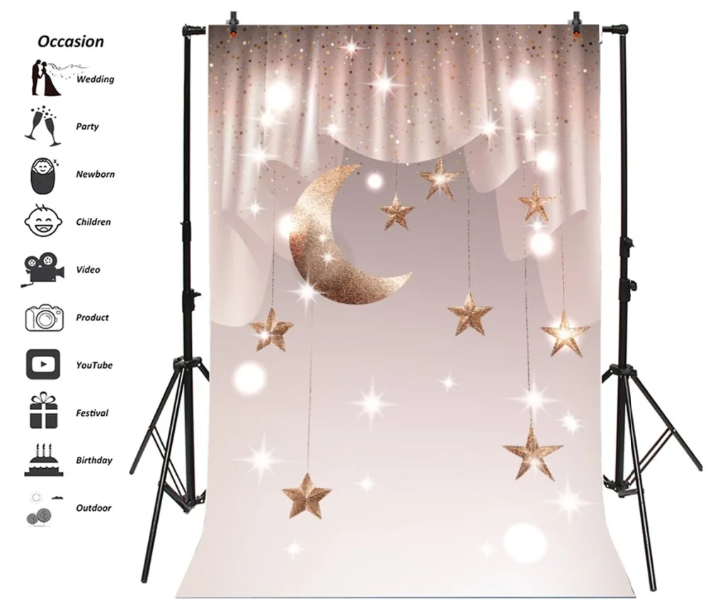 Laeacco Moons Stars Glitters Baby Light Bokeh Newborn Photography Backgrounds Customized Photographic Backdrops For Photo Studio