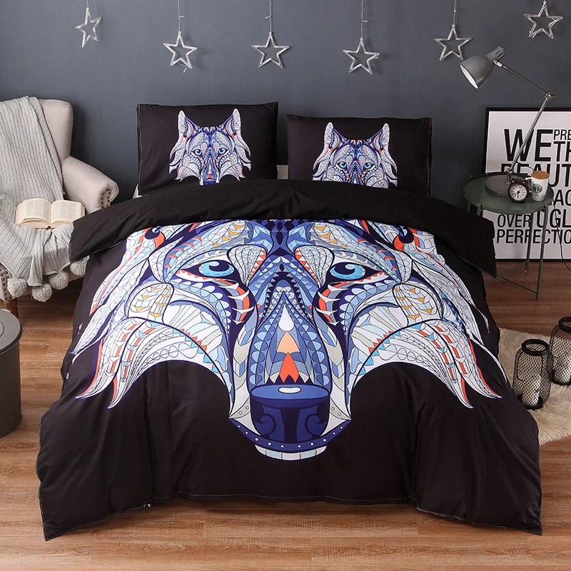 

Wongsbedding Indian Symbol Wolf Bedding Set HD Print Tribal Wolves Duvet Cover Set Twin Full Queen King Size 3PCS Bedding